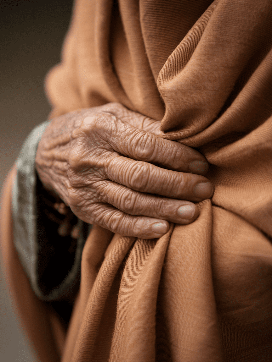 alte Hand auf weichem Sc